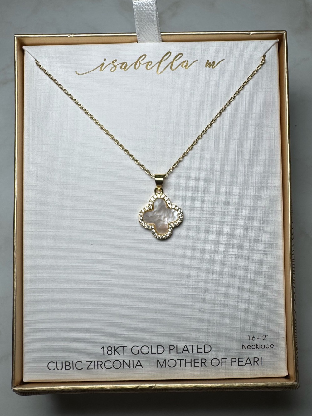 Mother of Pearl Clover Pendant Necklace - Gold
